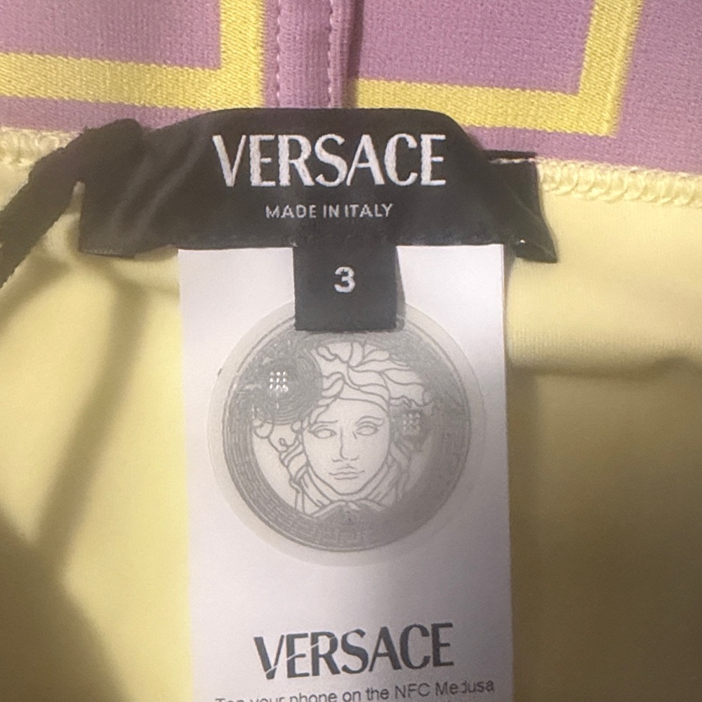 Versace 💛 Pale Yellow Medusa and Greca Print High Waist Bikini Bottom - Picture 5 of 11